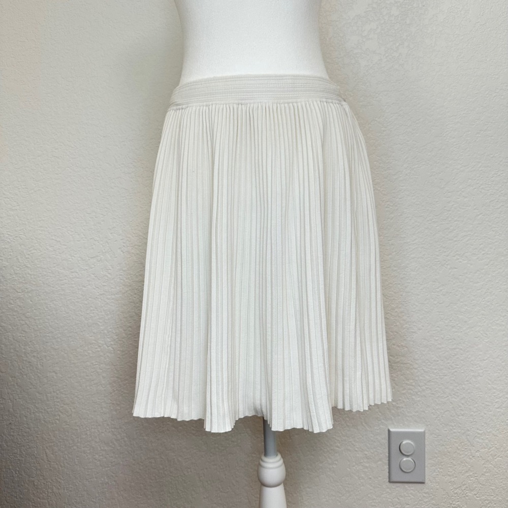 Rebecca Taylor Boho Pleated Skirt Womens Large Ivory White Cottage Office Chic